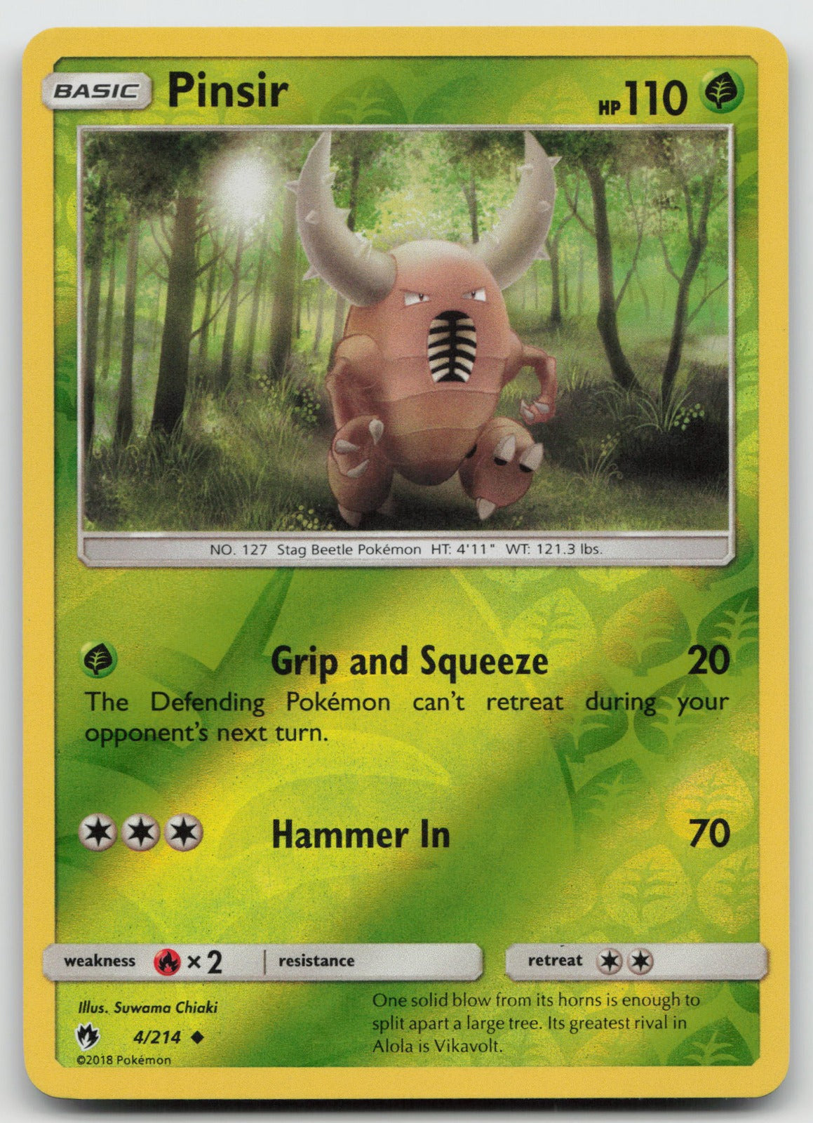 Pinsir Reverse Holo Uncommon SM - Lost Thunder 4/214 NM