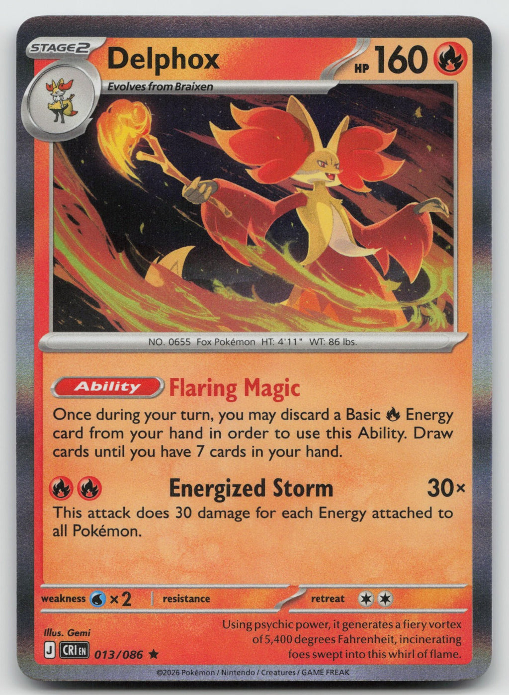 Delphox Rare Holo ME04: Chaos Rising 013/086 NM
