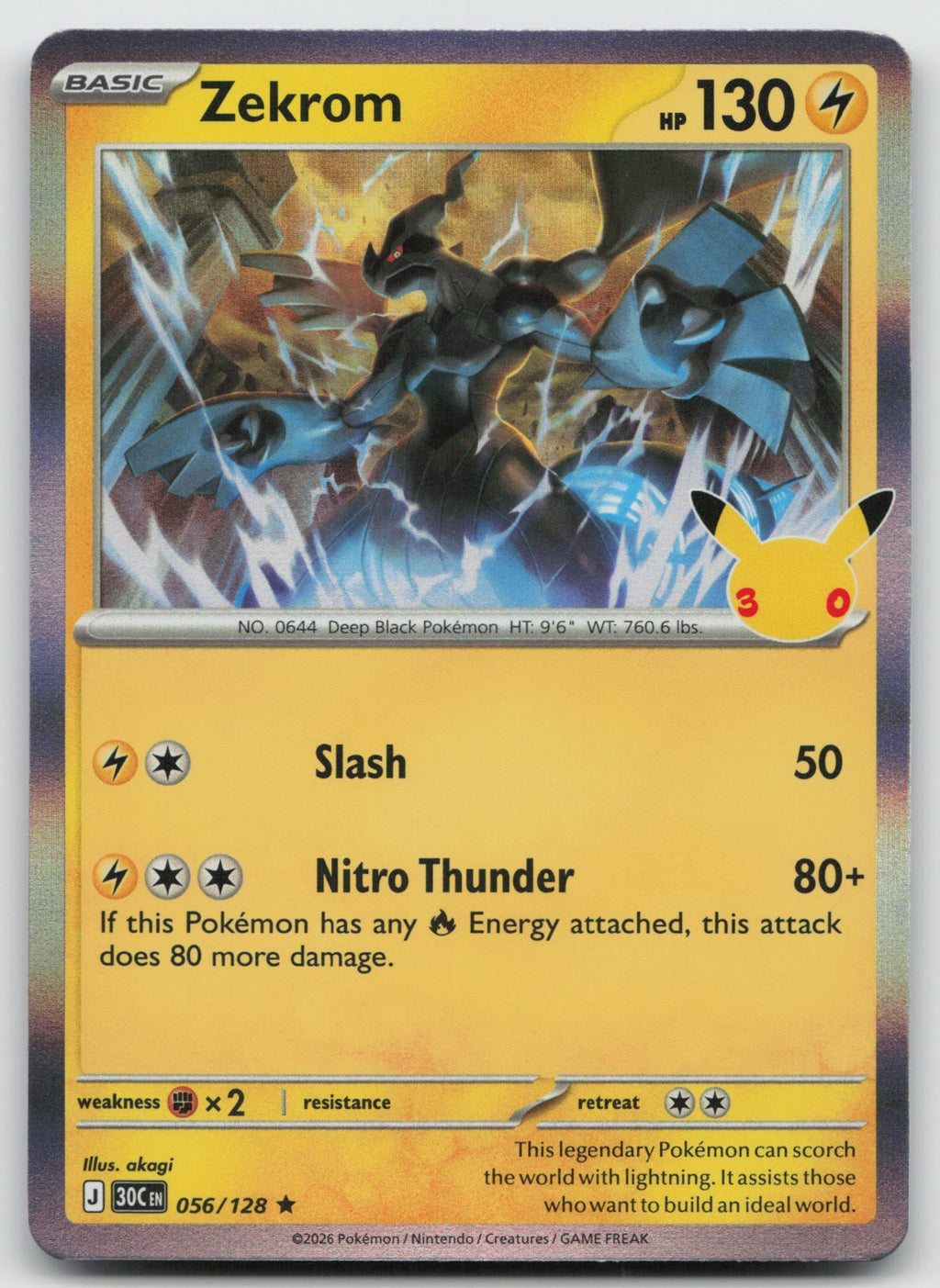 Zekrom Holo Rare ME: 30th Celebration 056/128 NM