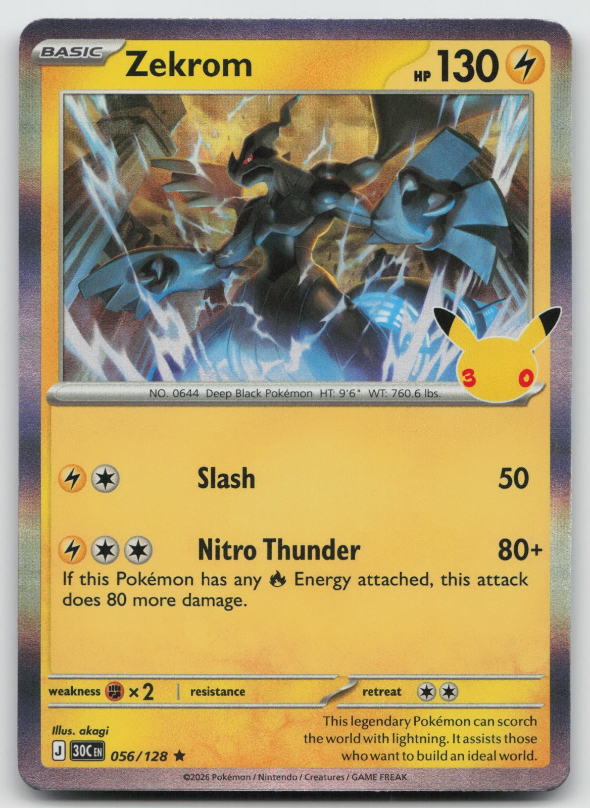 Zekrom Holo Rare ME: 30th Celebration 056/128 NM