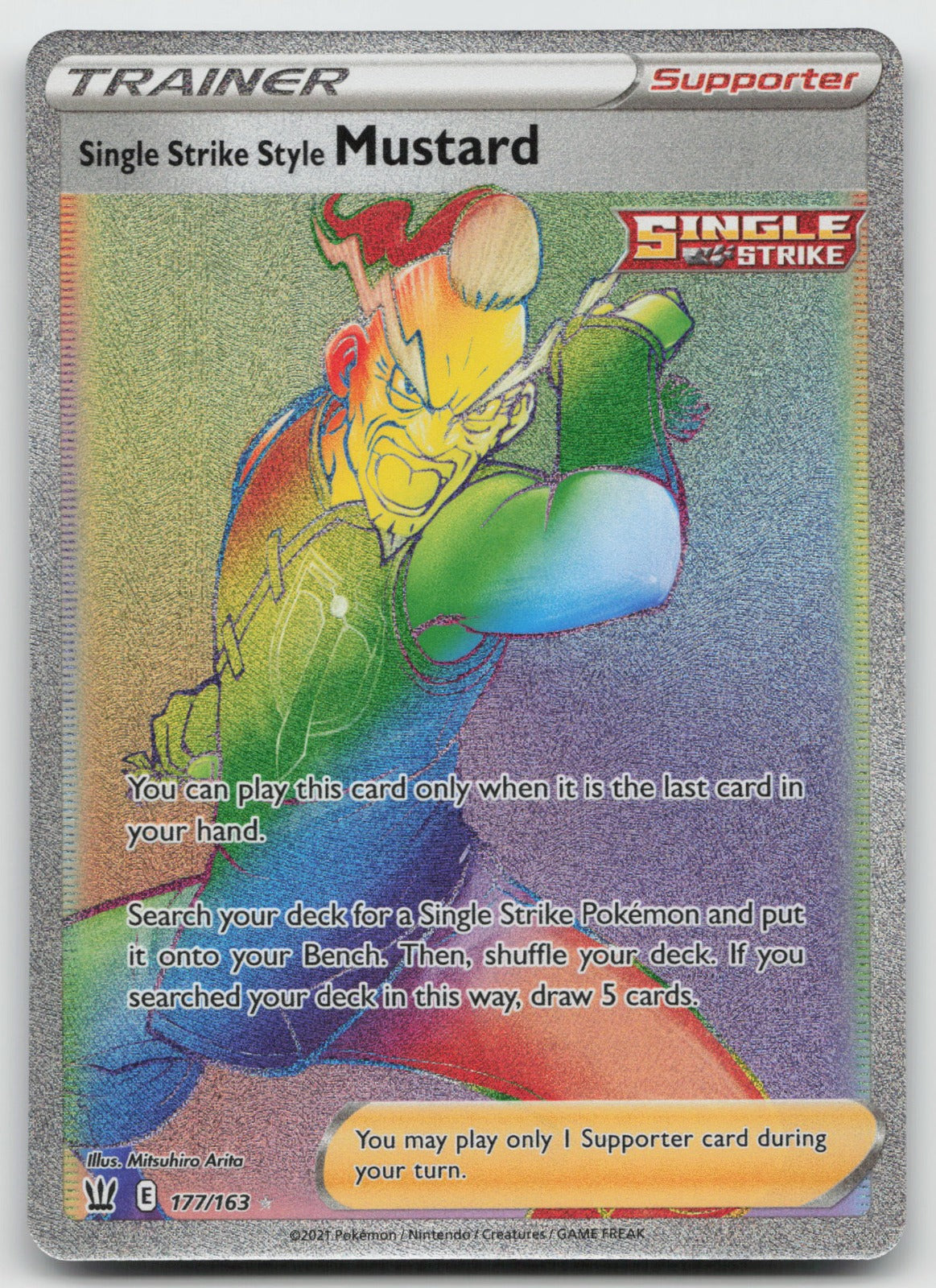 Single Strike Style Mustard (Secret) Rainbow Rare Holo Battle Styles 177/163 NM