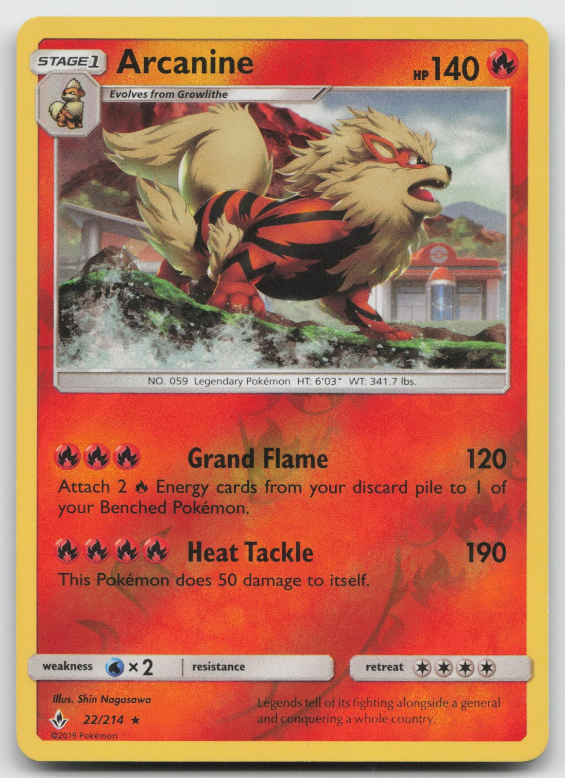 Arcanine Reverse Holo Rare SM - Unbroken Bonds 22/214 NM