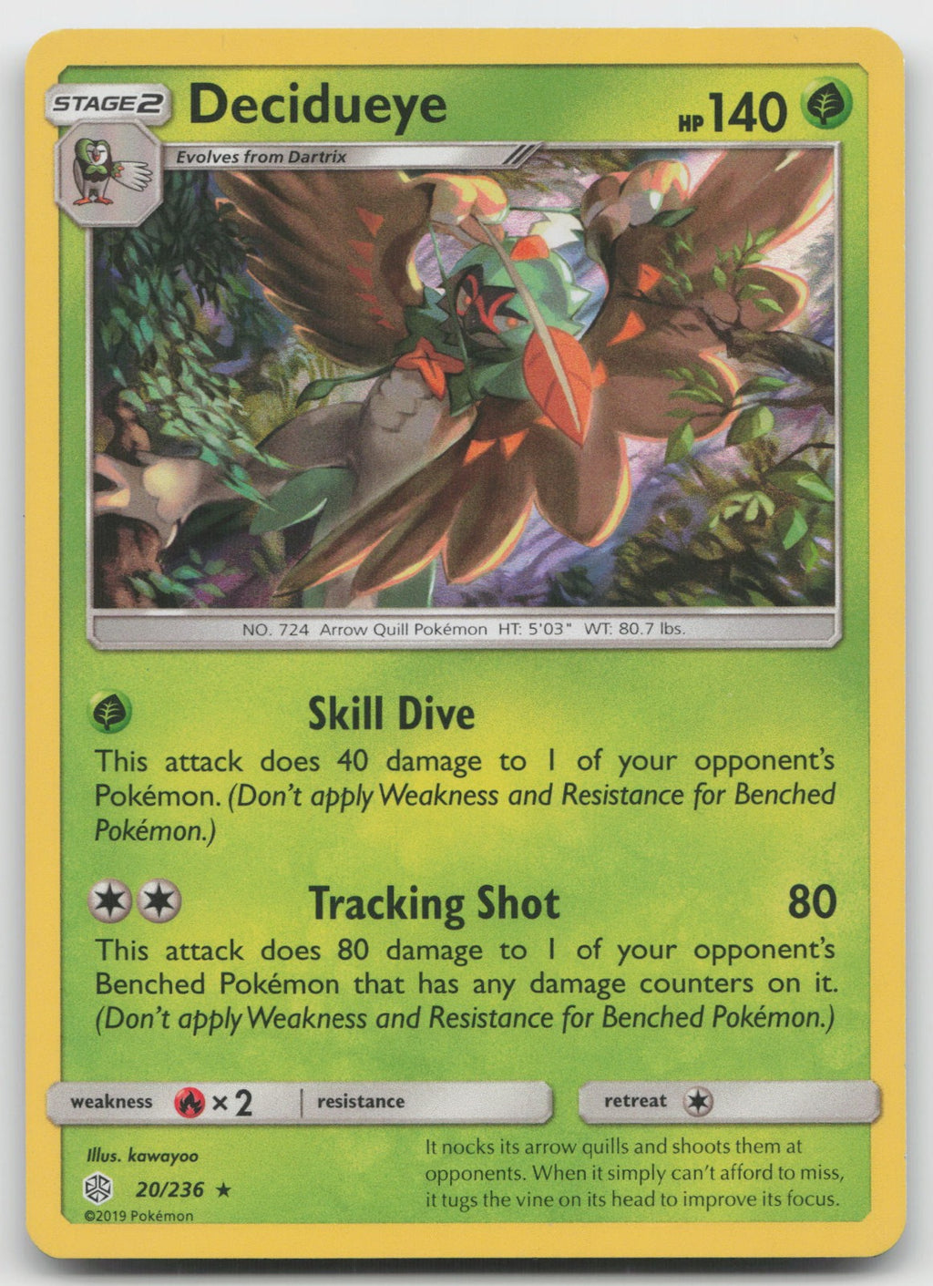 Decidueye Holo Rare SM - Cosmic Eclipse 20/236 NM/VLP