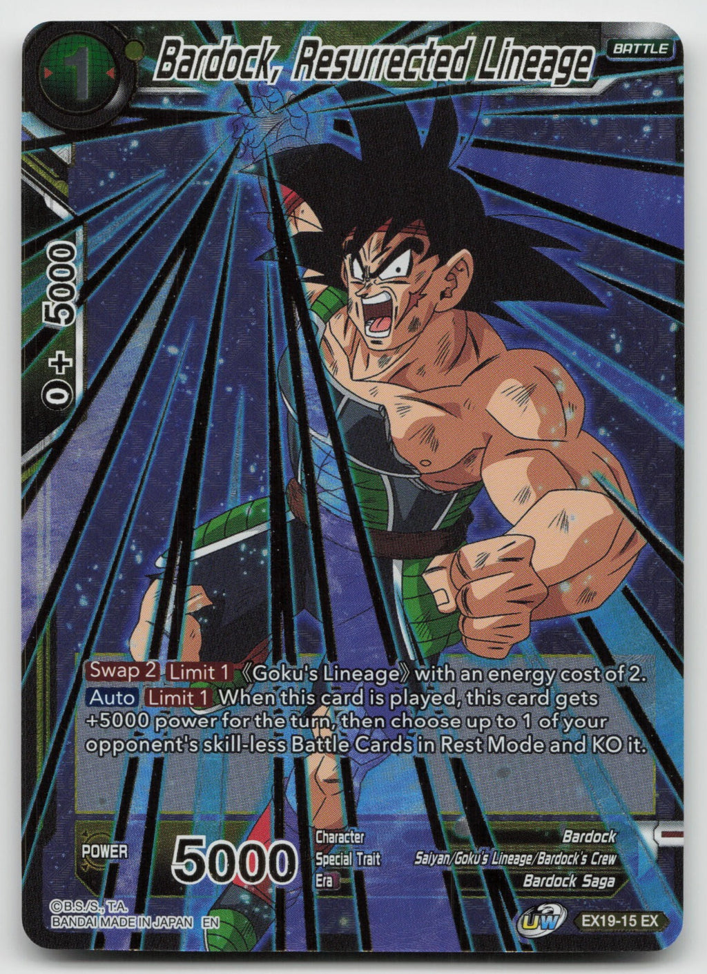 Bardock, Resurrected Lineage Expansion Rare Foil EX19-15 NM