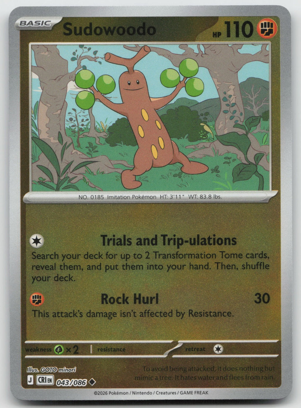 Sudowoodo Uncommon Reverse Holo ME04: Chaos Rising 043/086 NM