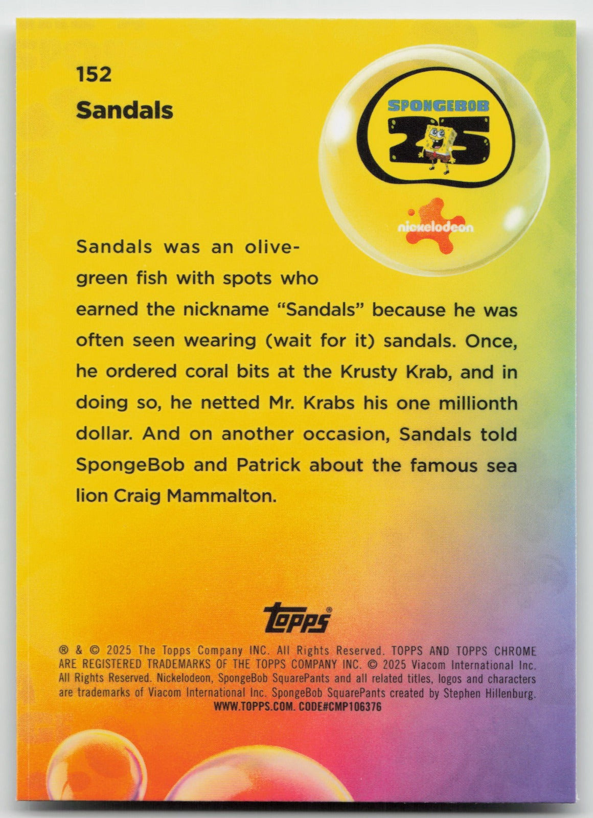 Sandals Base Topps Chrome SpongeBob SquarePants 25th Anniversary 152 NM