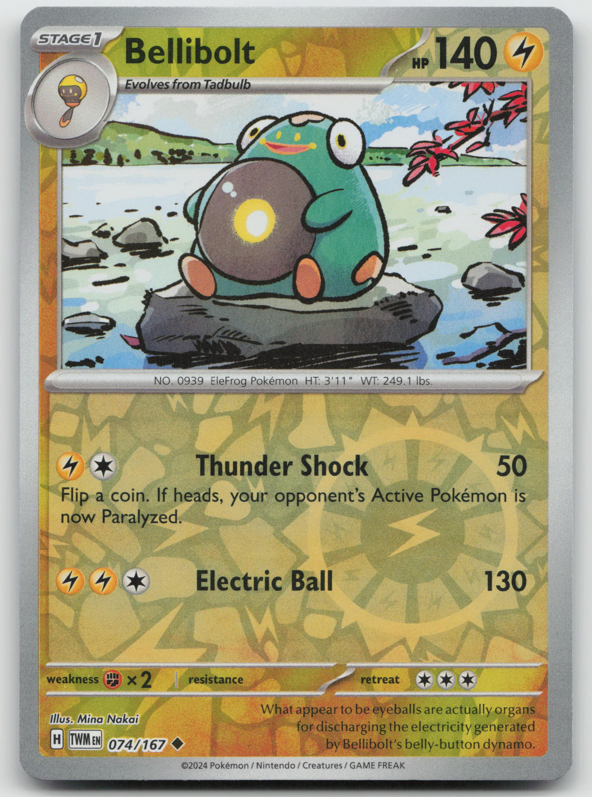 Bellibolt Uncommon Reverse Holo SV06: Twilight Masquerade 074/167 NM