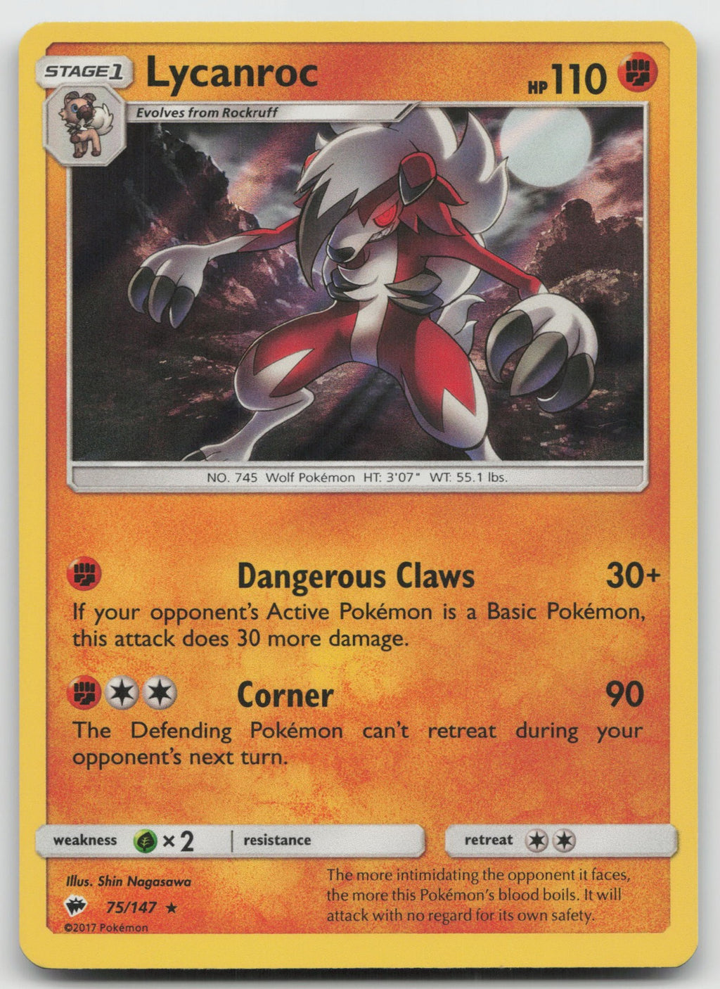 Lycanroc Holo Rare SM - Burning Shadows 75/147 NM