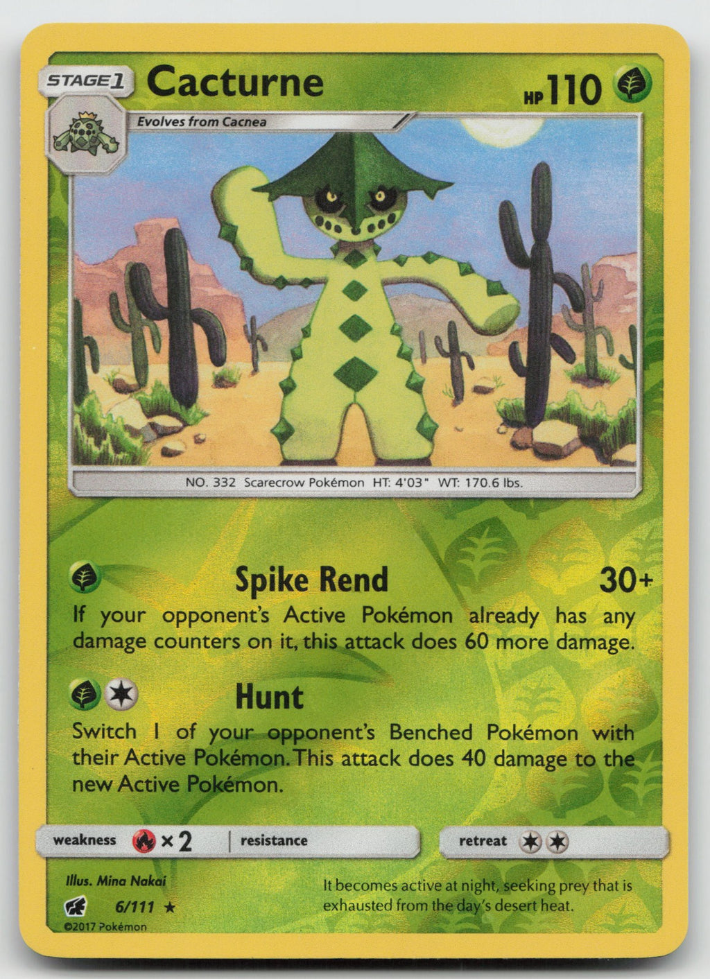 Cacturne Reverse Holo Rare SM - Crimson Invasion 6/111 NM