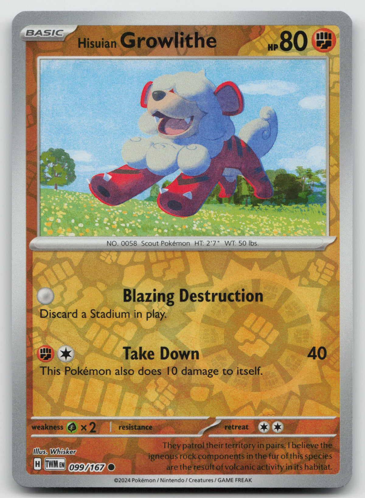 Hisuian Growlithe Common Reverse Holo SV06: Twilight Masquerade 099/167 NM