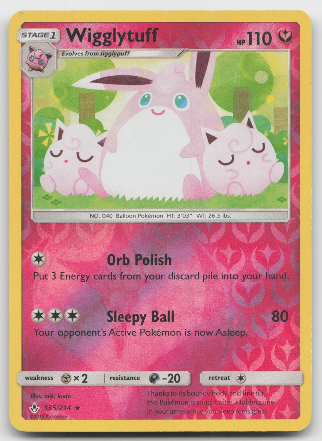 Wigglytuff Reverse Holo Rare SM - Unbroken Bonds 135/214 VLP