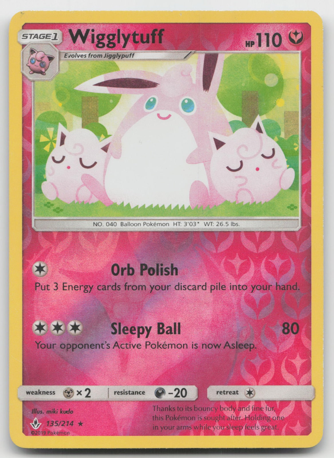 Wigglytuff Reverse Holo Rare SM - Unbroken Bonds 135/214 VLP
