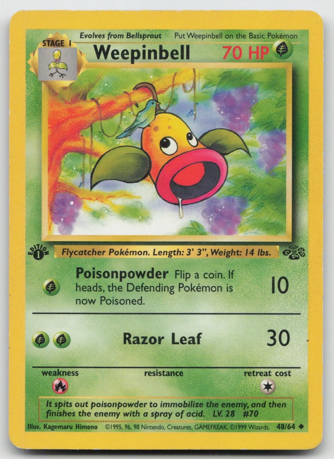 Weepinbell Uncommon 1st Edition Jungle 48/64 MP