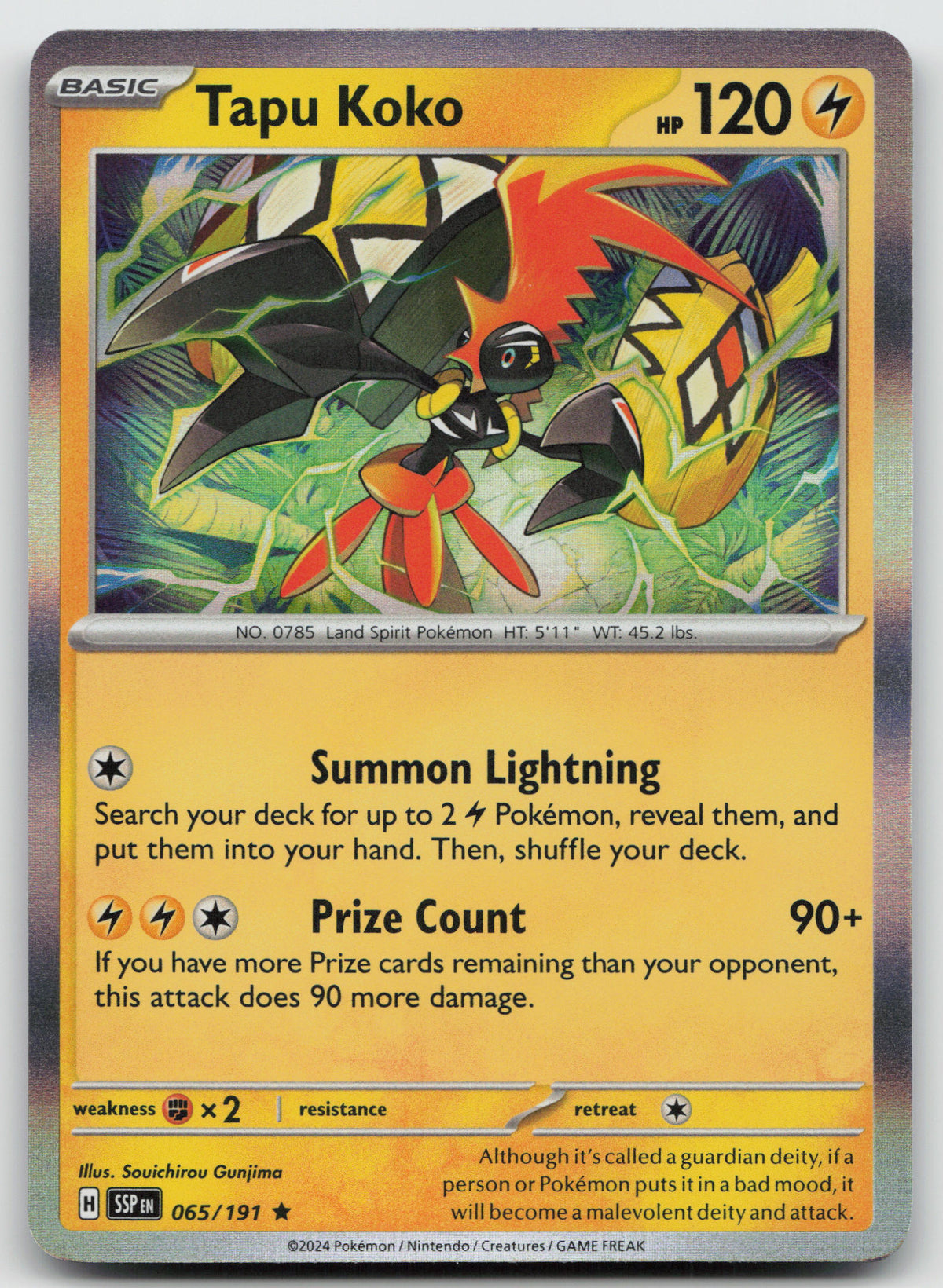 Tapu Koko Rare Holo SV08: Surging Sparks 065/191 NM