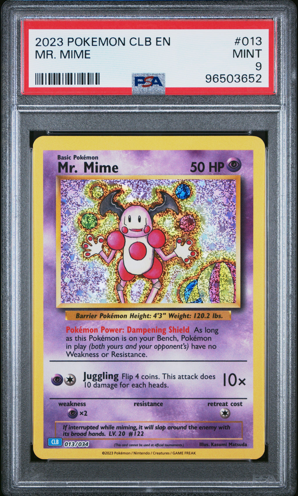 Mr. Mime Pokemon CLB Trading Card Game Classic Blastoise & Suicune 013/034 PSA 9