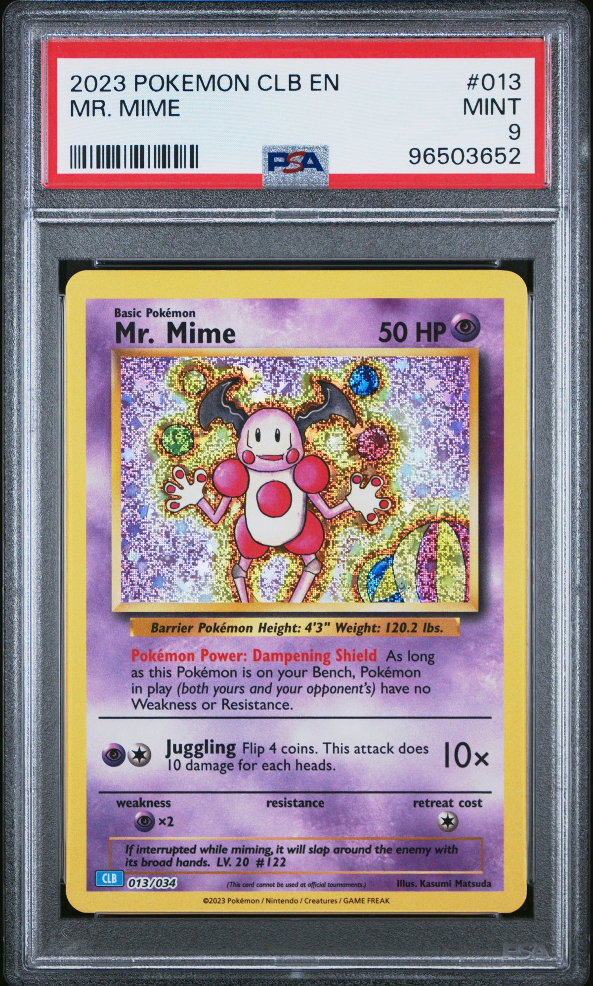 Mr. Mime Pokemon CLB Trading Card Game Classic Blastoise & Suicune 013/034 PSA 9