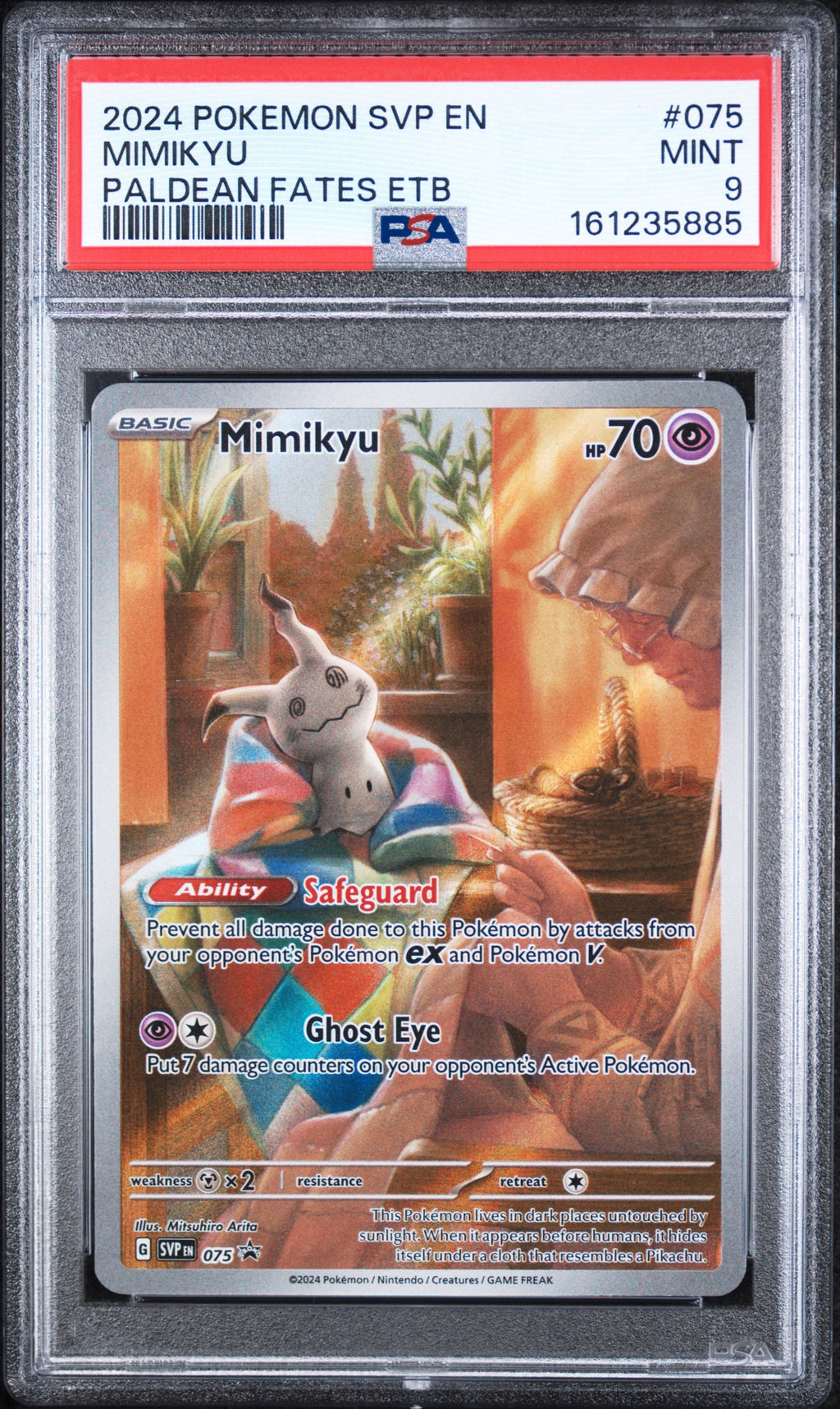 Mimikyu Paldean Fates Etb Pokemon Black Star Promo SVP075 PSA 9
