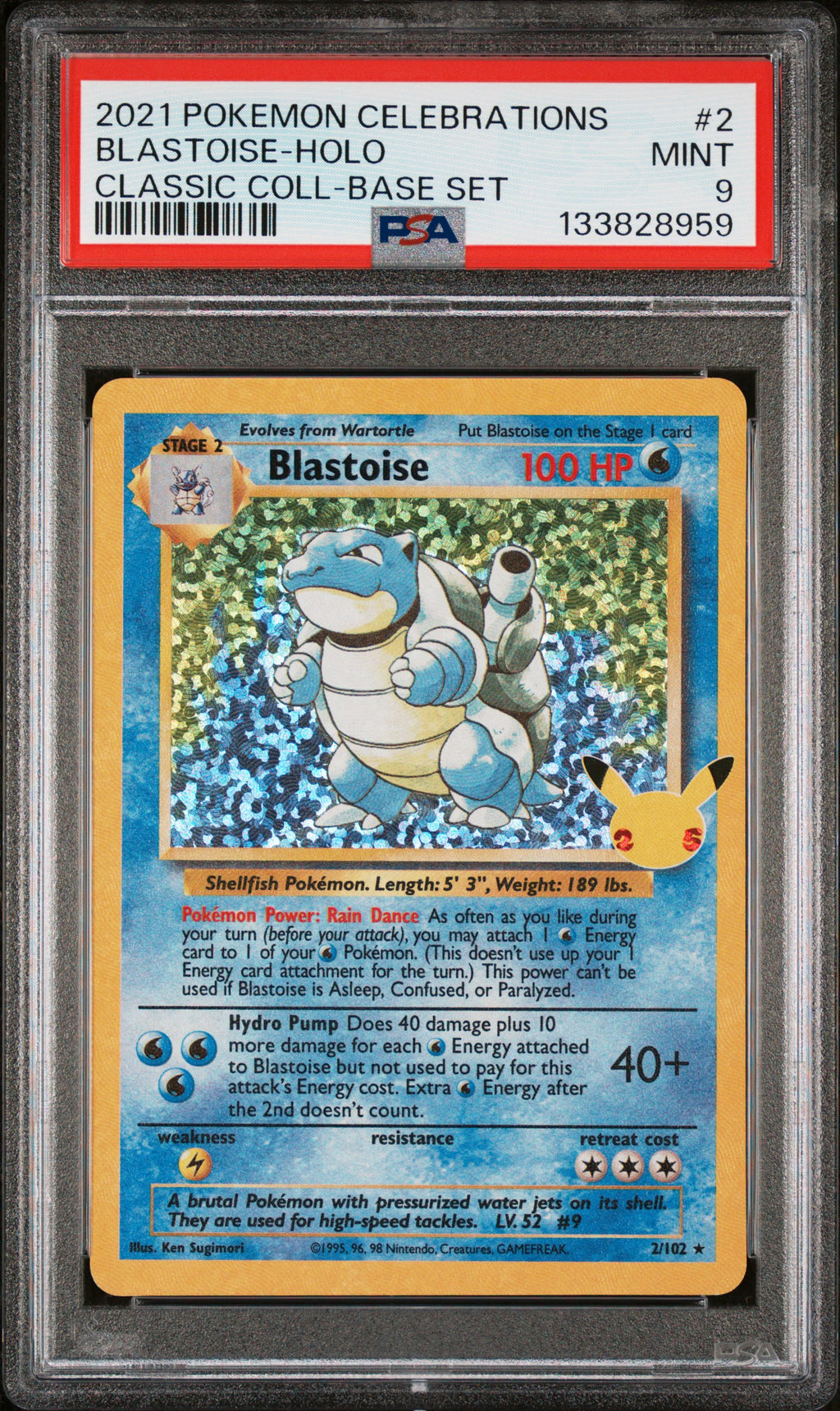 Blastoise Holo Pokemon Celebrations Classic Collection 2/102 PSA 9