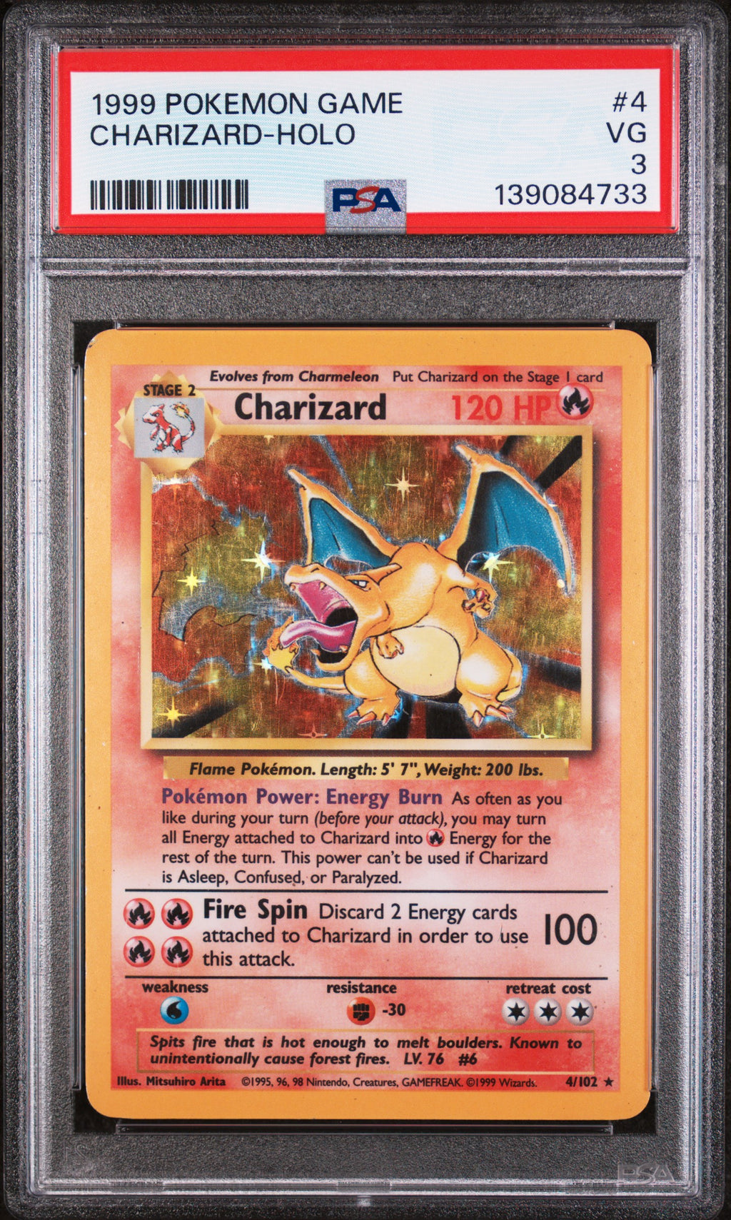 Charizard Base Set Holo Pokemon Game 4/102 PSA 3