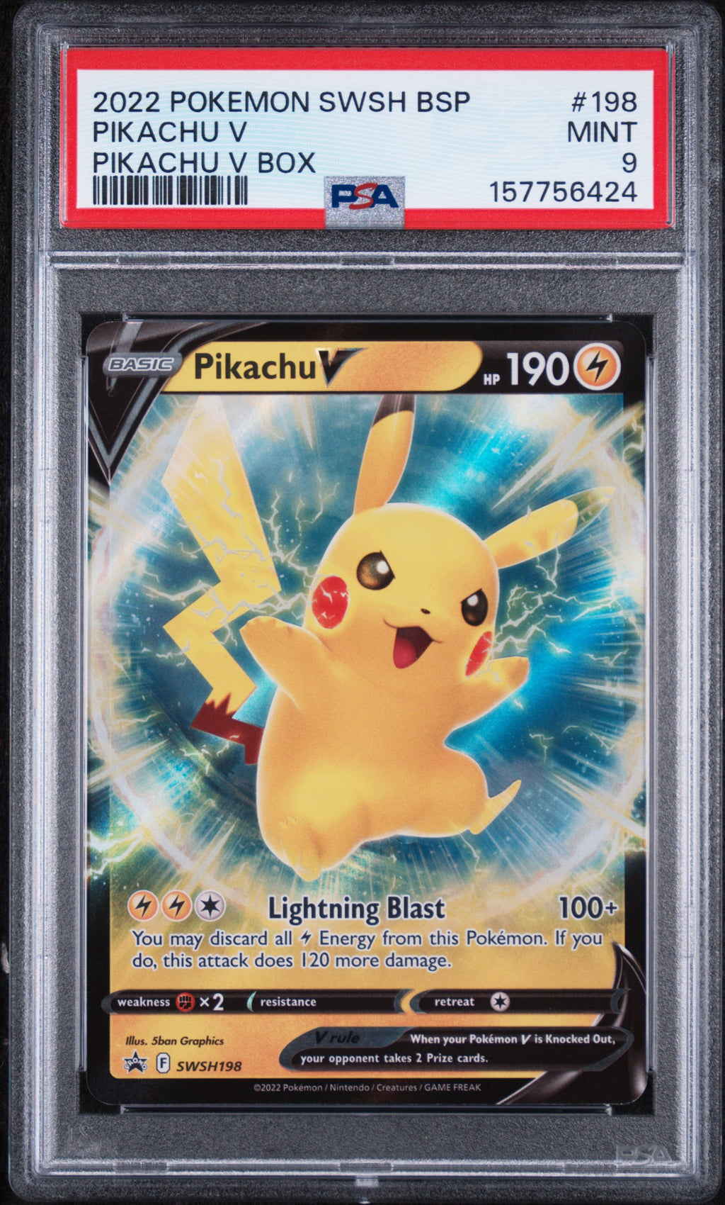 Pikachu V Box Pokemon Black Star Promo SWSH198 PSA 9
