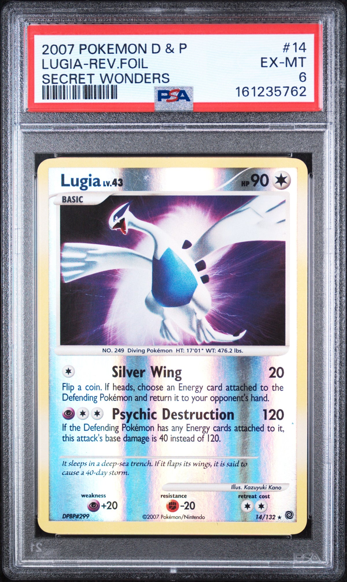 Lugia Pokemon Diamond & Pearl Secret Wonders Reverse Holo 14/132 PSA 6