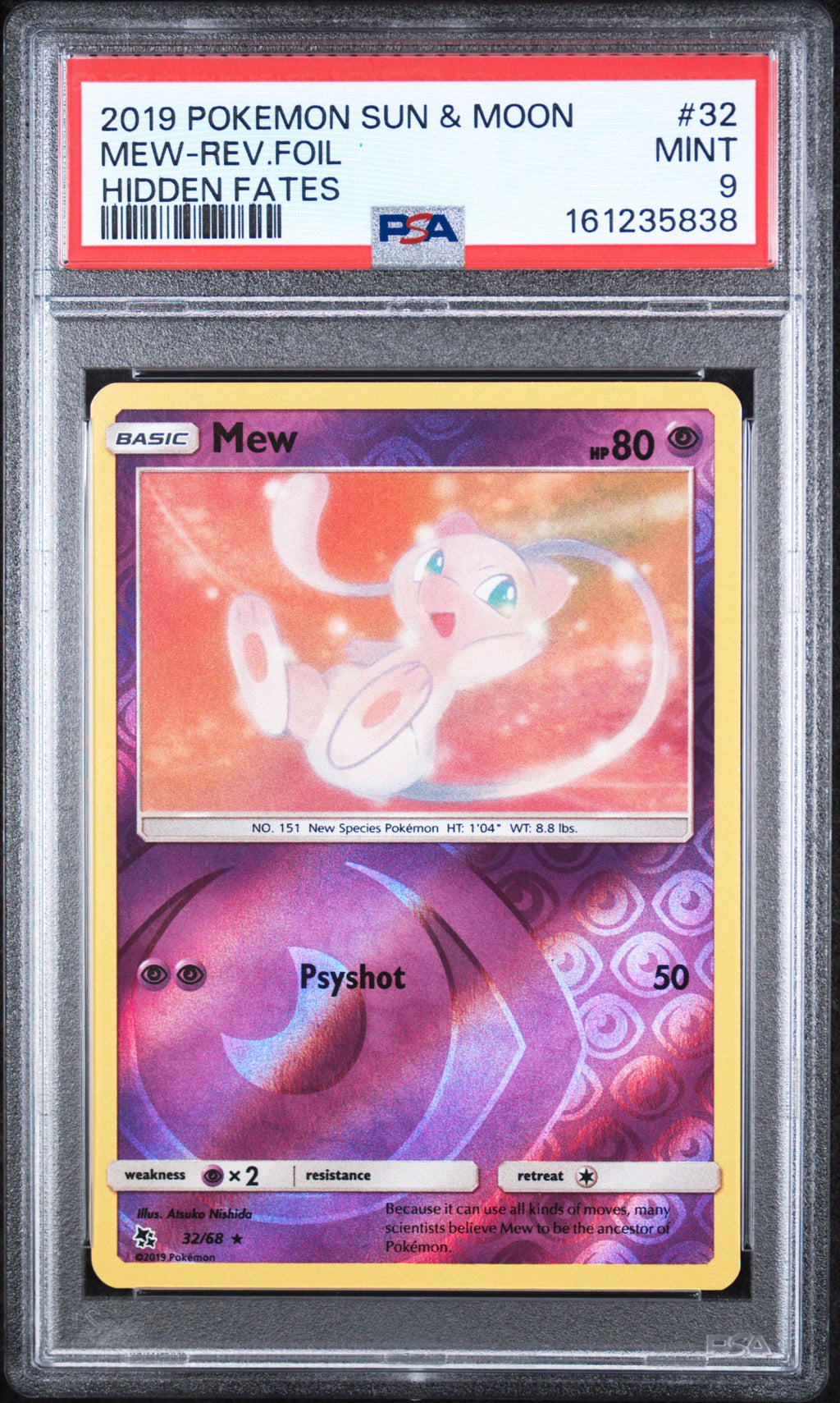 Mew Pokemon Sun & Moon Hidden Fates Reverse Holo 32/68 PSA 9