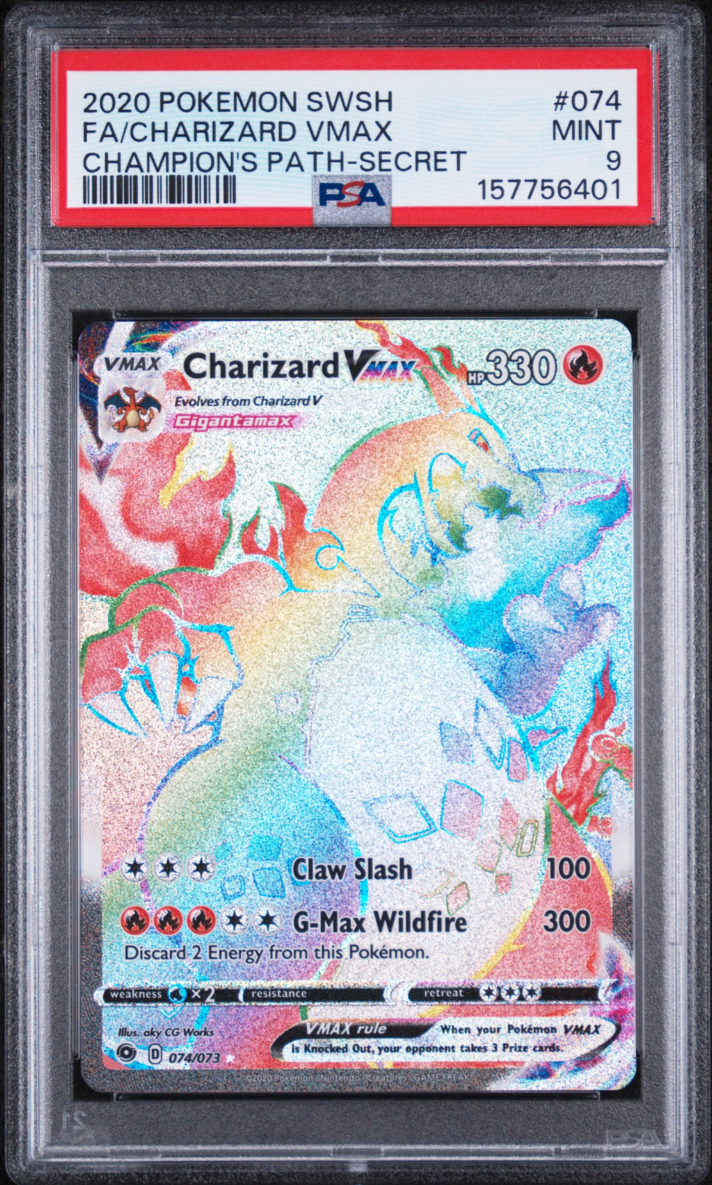 Charizard Vmax Champion's Path-Secret Rainbow 074/073 Pokemon Sword Shield PSA 9
