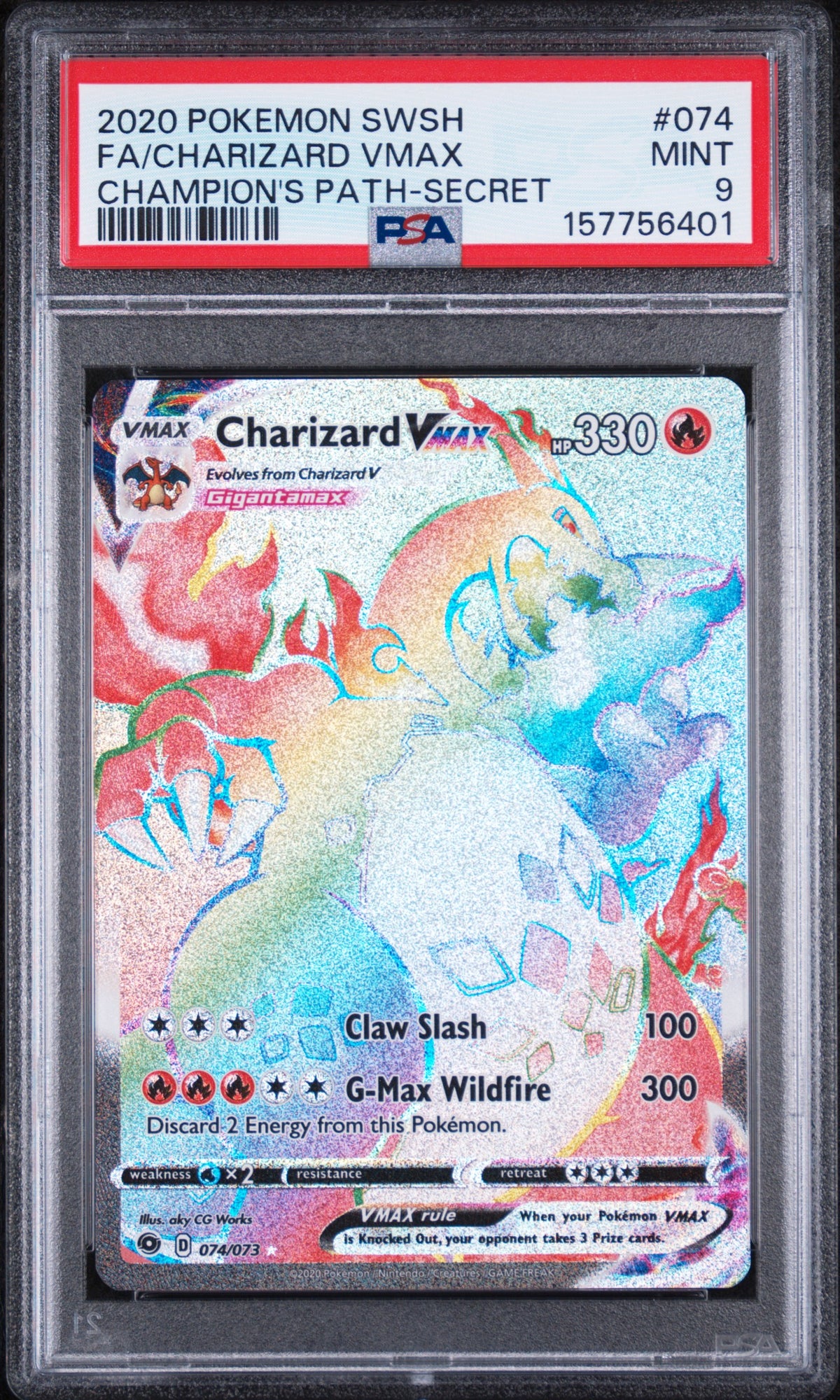 Charizard Vmax Champion's Path-Secret Rainbow 074/073 Pokemon Sword Shield PSA 9