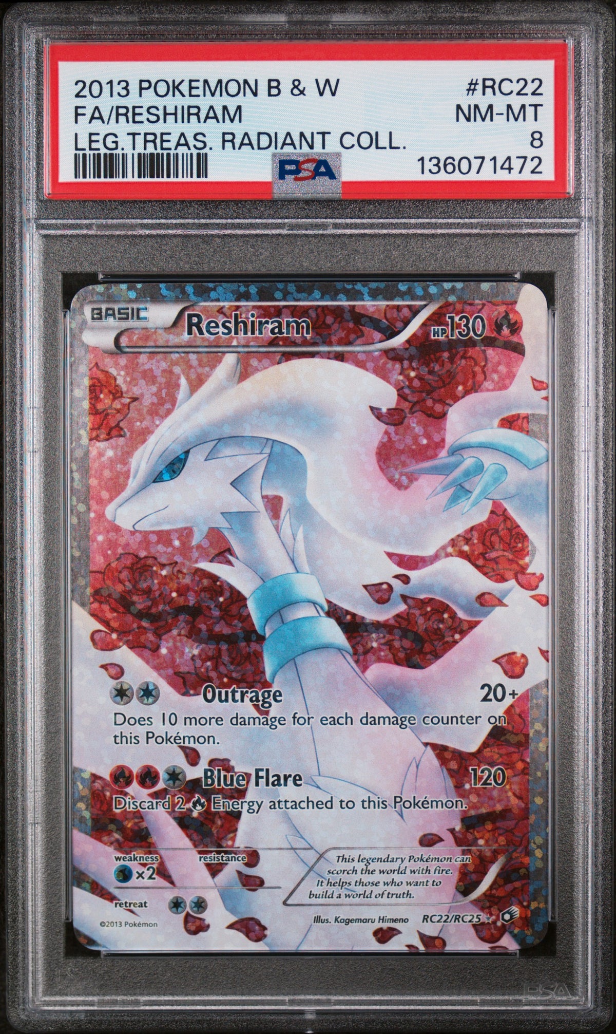 Reshiram Radiant Collection Pokemon B&W Legendary Treasures RC22/RC25 PSA 8