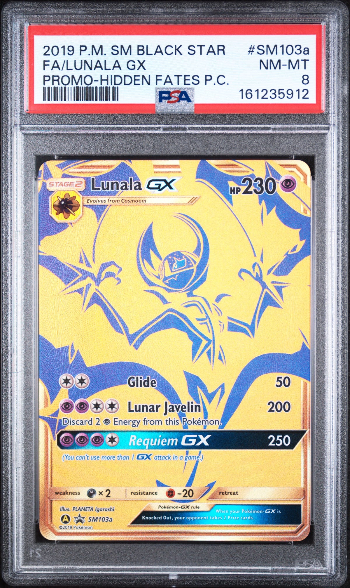 Lunala Gx Hidden Fates Pokemon Center SM Black Star Promo SM103a PSA 8