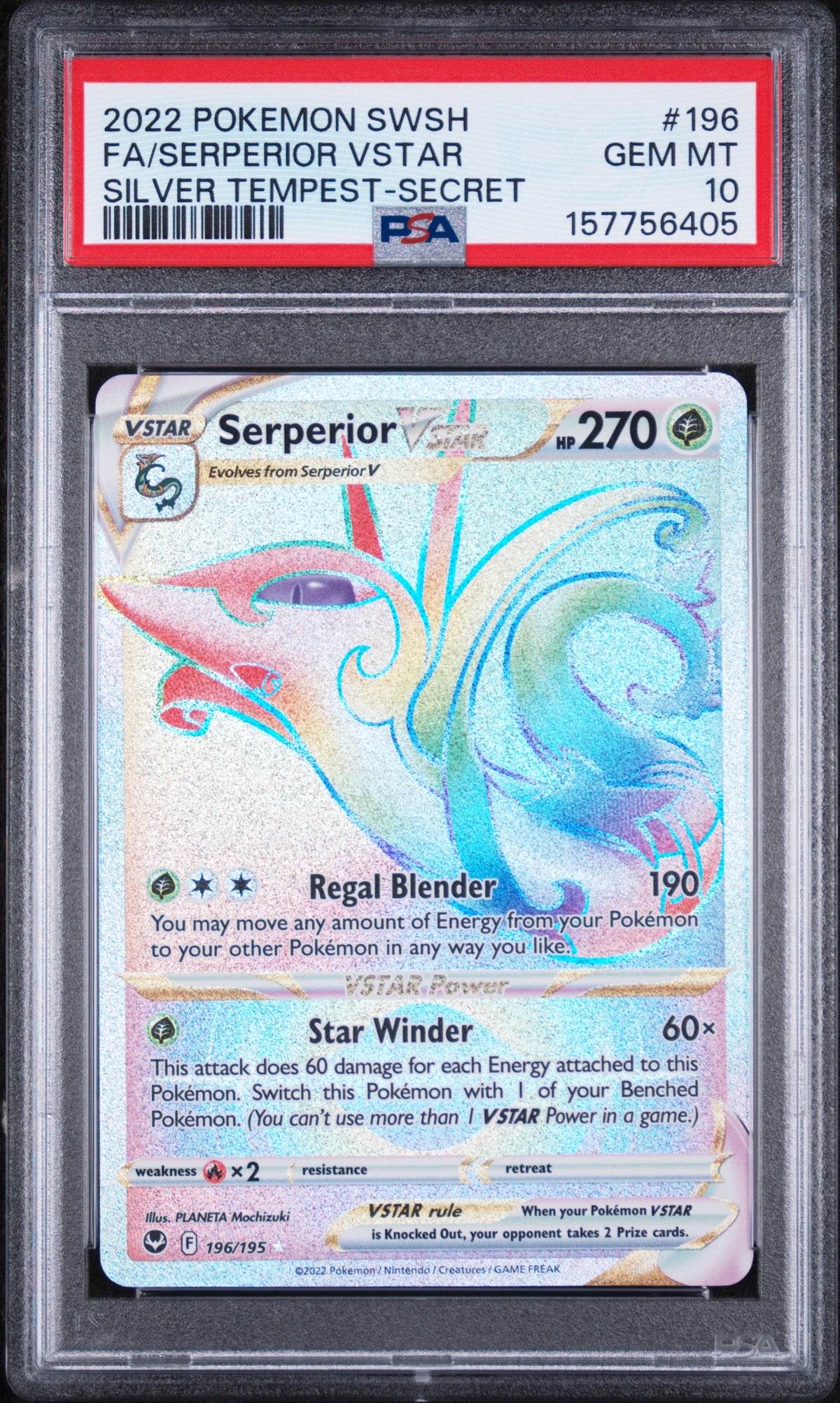 Serperior Vstar Secret Pokemon Sword & Shield Silver Tempest 196/195 PSA 10