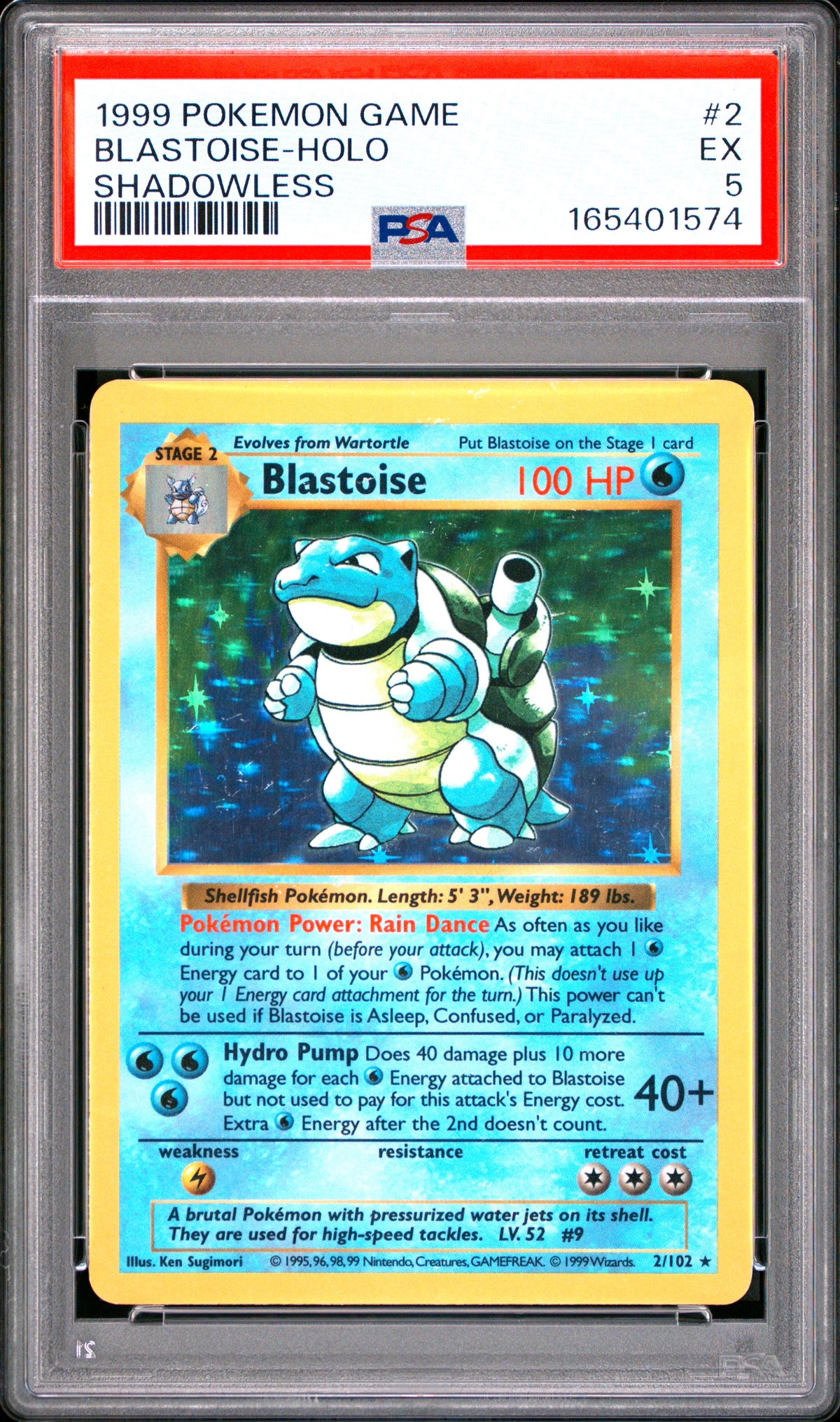 Blastoise Holo Shadowless Base Set Pokemon Game 2/102 PSA 5