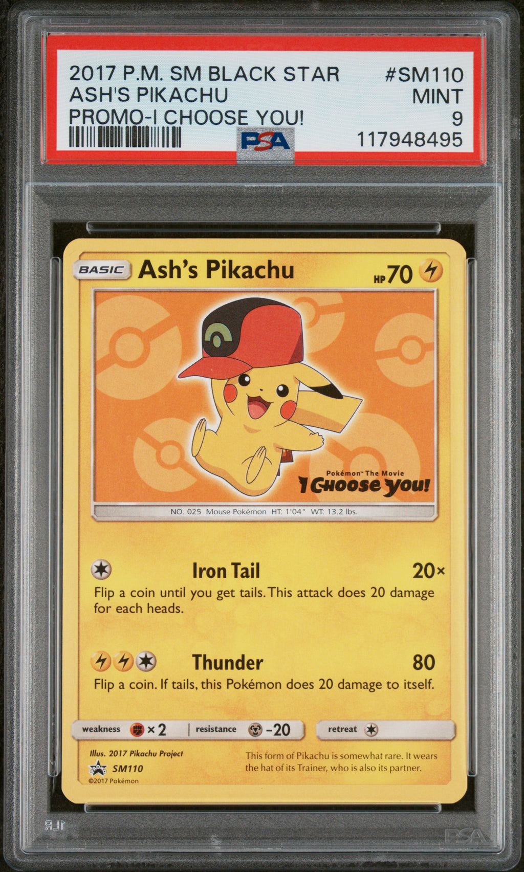Ash's Pikachu Promo-I Choose You! Pokemon Sm Black Star Promo SM110 PSA 9