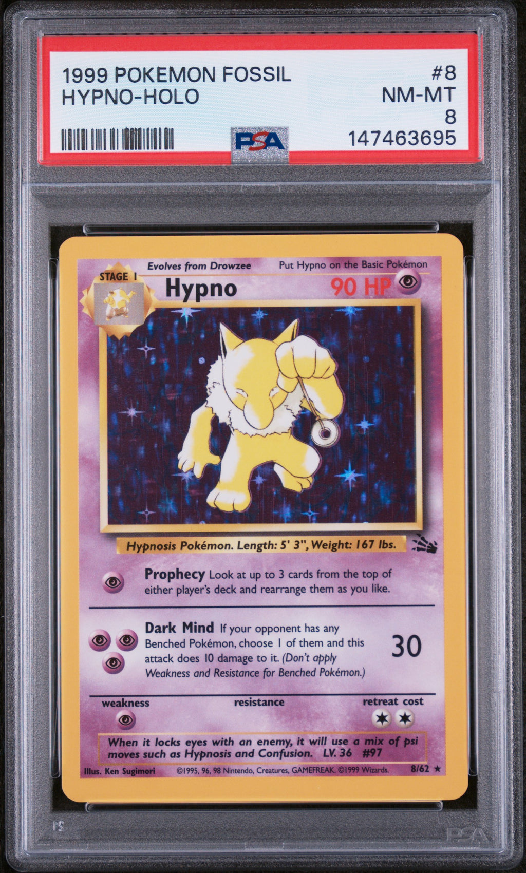 Hypno Holo Pokemon Fossil 8/62 PSA 8