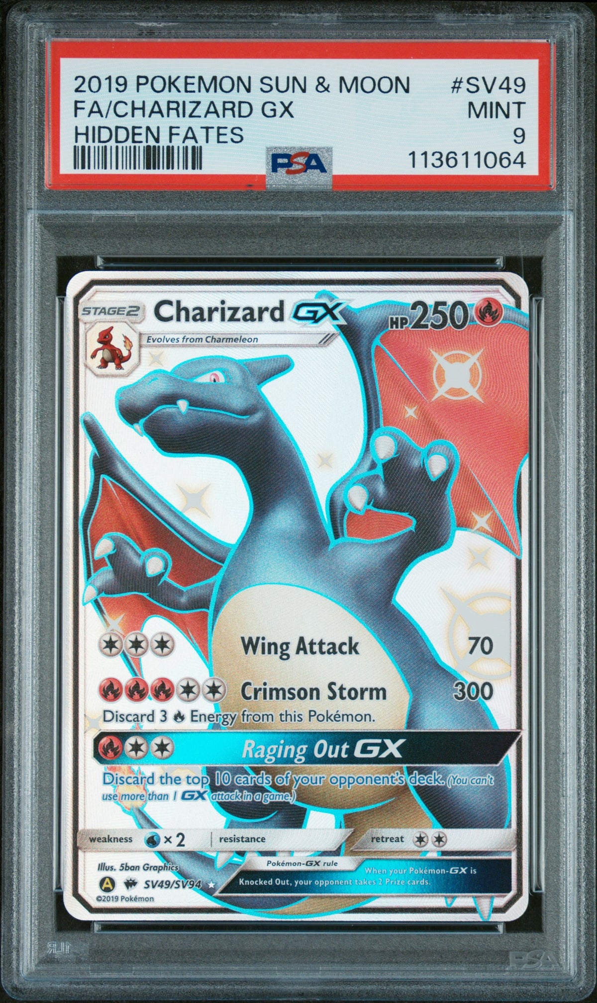 Charizard Gx Pokemon Sun & Moon Hidden Fates SV49/SV94 PSA 9