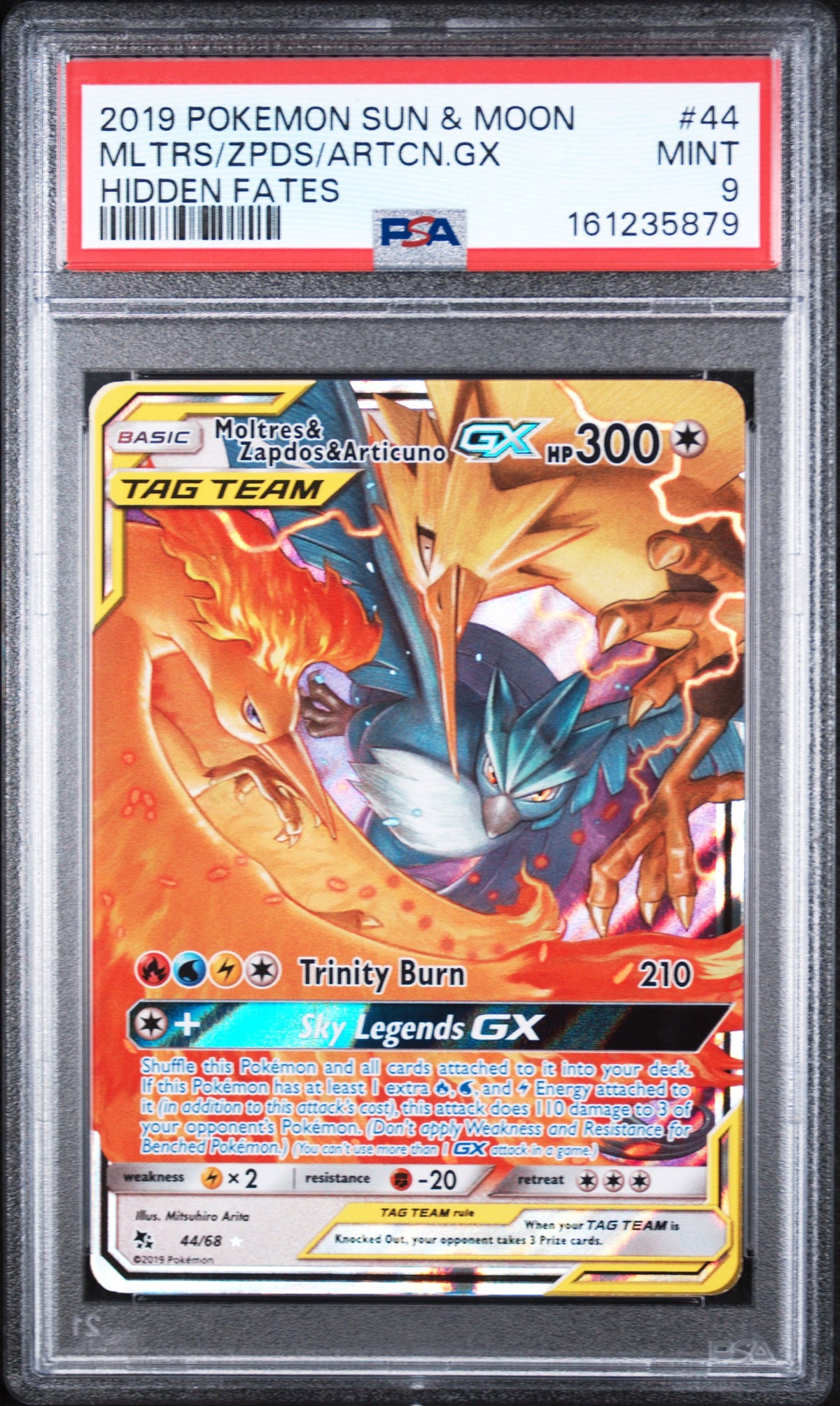 Moltres Zapdos Articuno GX Pokemon Sun & Moon Hidden Fates 44/68 PSA 9