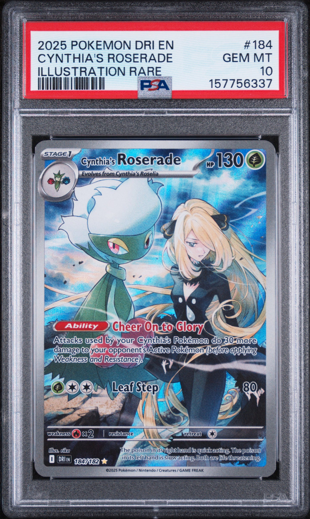 Cynthia's Roserade Illustration Rare Pokemon Dri Destined Rivals 184/182 PSA 10