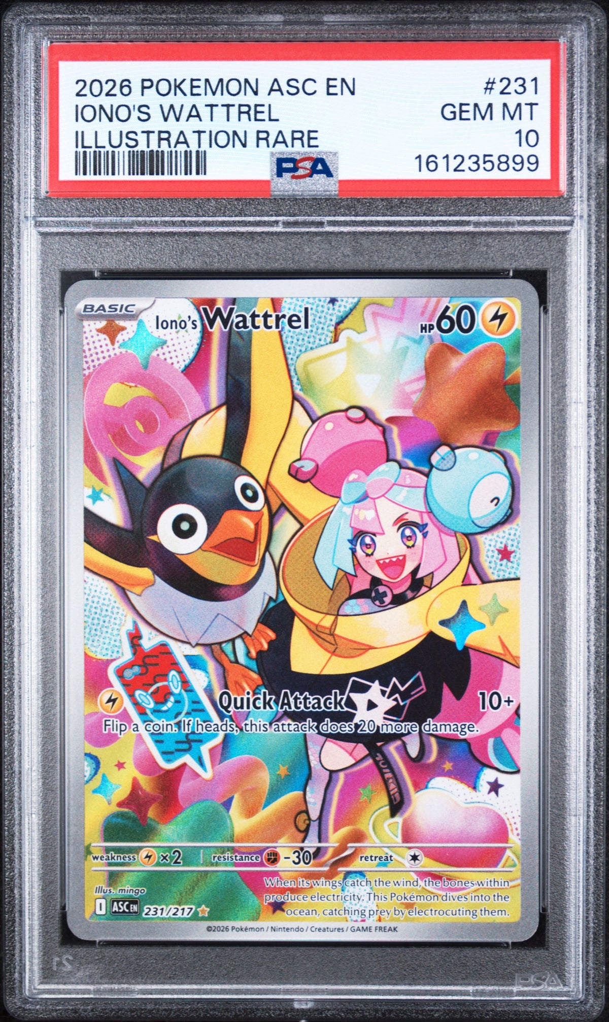 Iono's Wattrel Illustration Rare Pokemon Asc En-Ascended Heroes 231/217 PSA 10