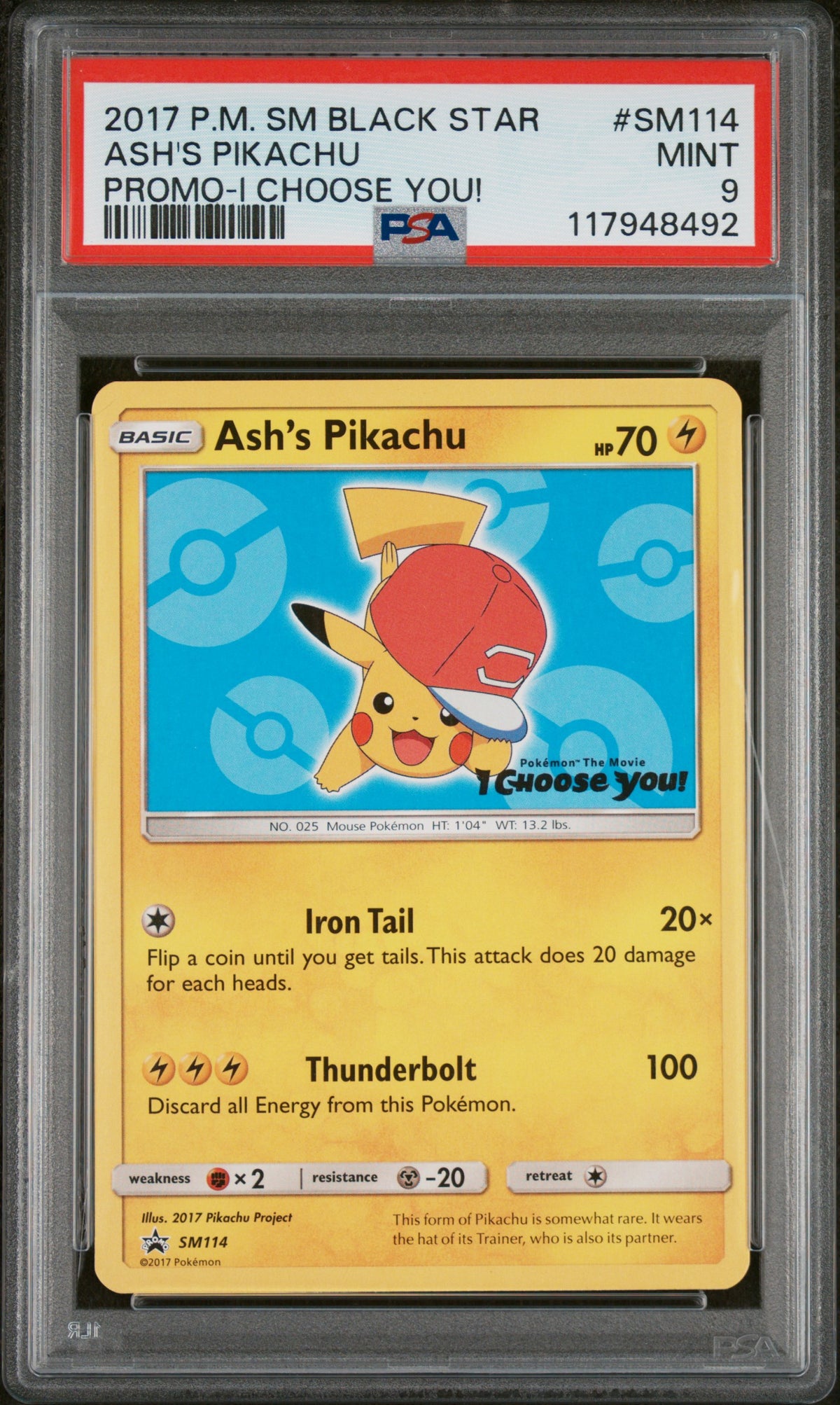 Ash's Pikachu Promo-I Choose You! Pokemon Sm Black Star Promo SM114 PSA 9