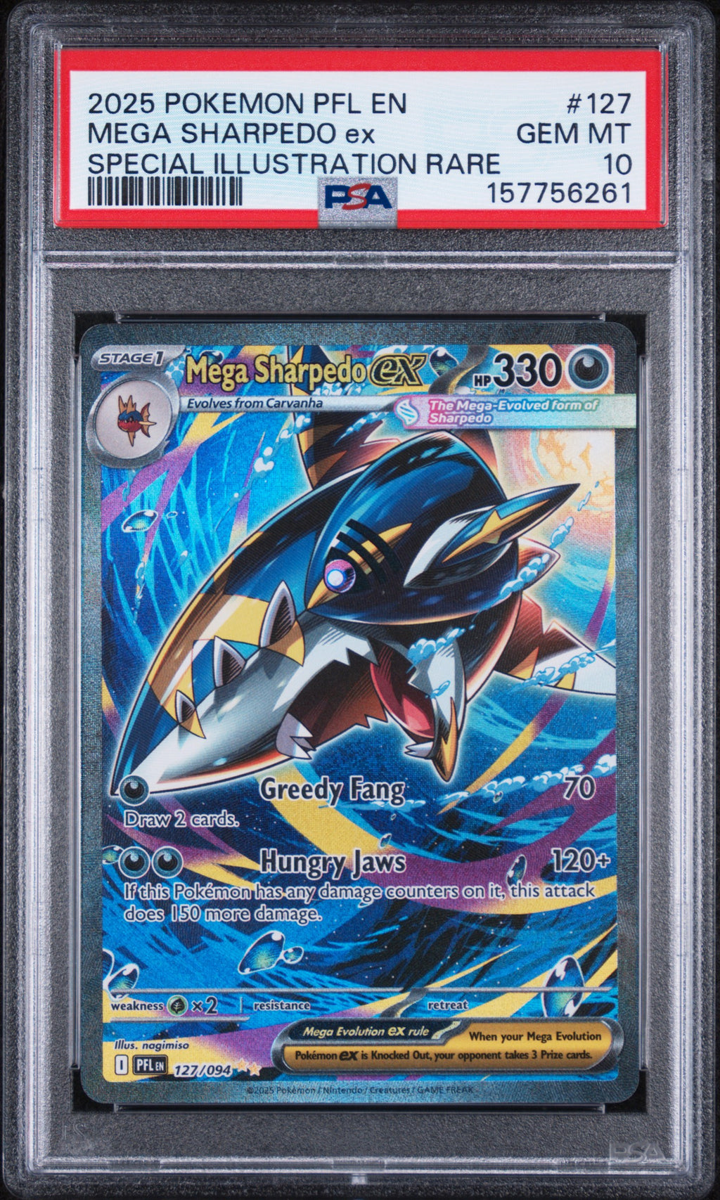 Mega Sharpedo Ex Special Illustration Pokemon Phantasmal Flames 127/094 PSA 10