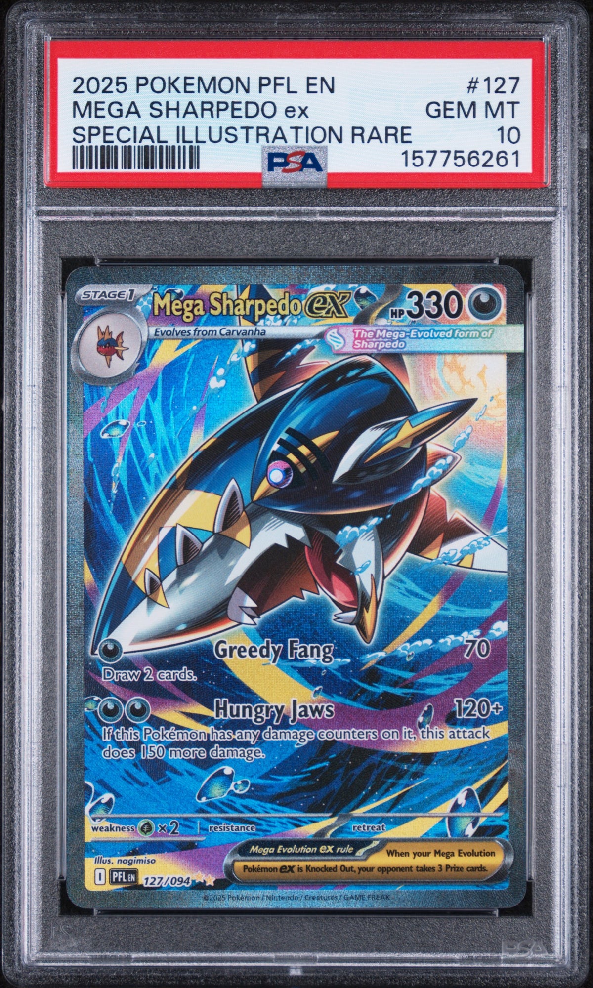 Mega Sharpedo Ex Special Illustration Pokemon Phantasmal Flames 127/094 PSA 10