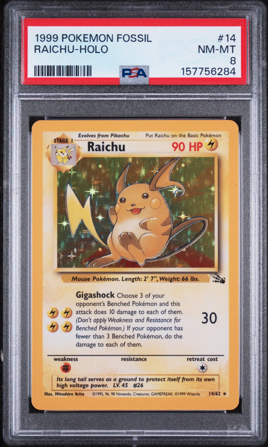 Raichu Holo Pokemon Fossil 14/62 PSA 8