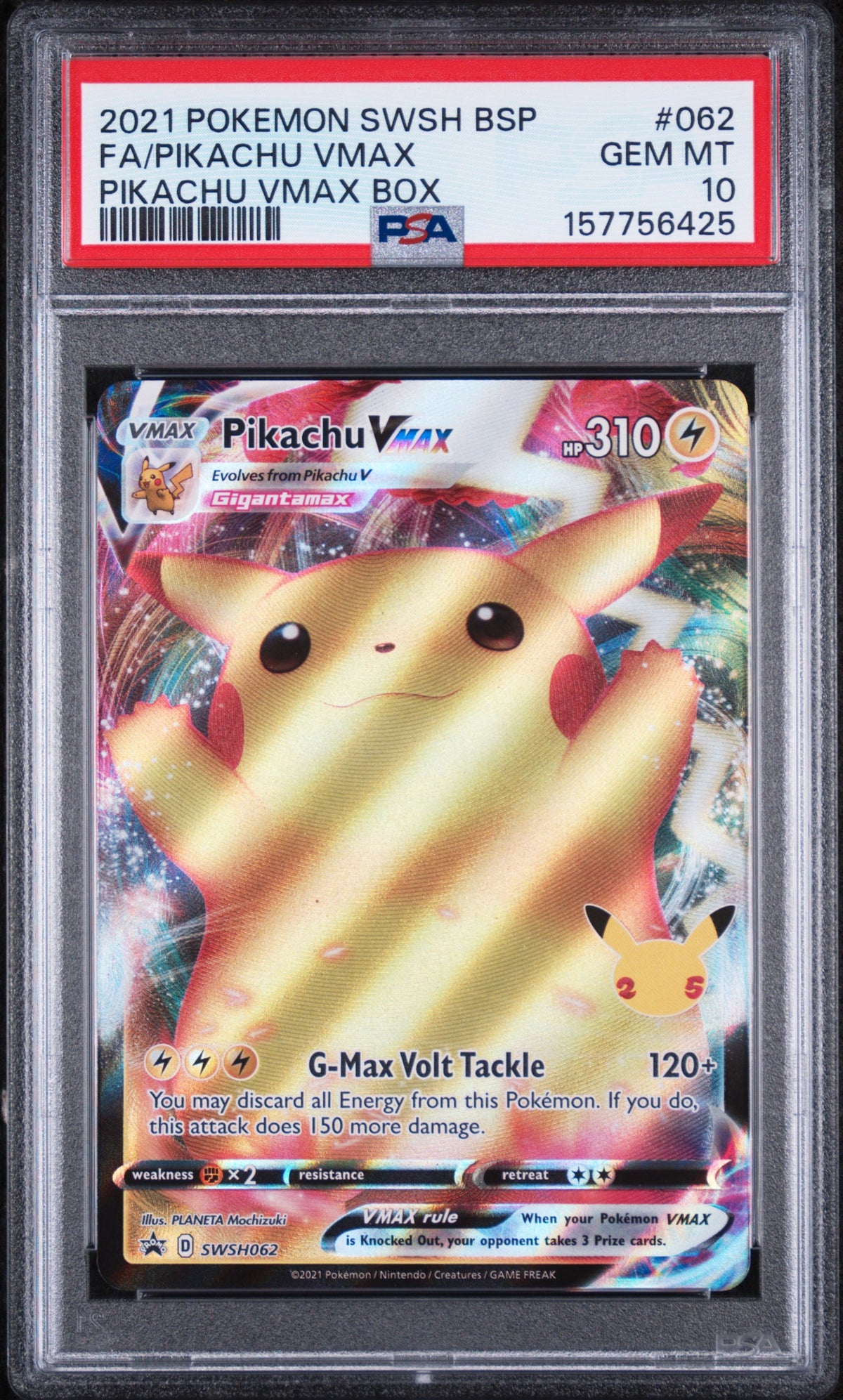 Pikachu Vmax Celebrations Box Black Star Promo SWSH062 PSA 10