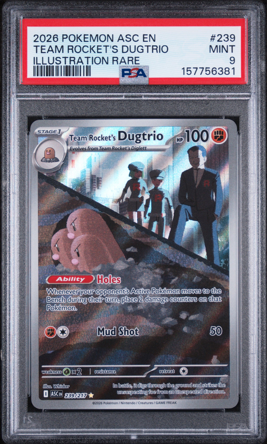 Team Rocket's Dugtrio Illustration Rare Pokemon Ascended Heroes 239/217 PSA 9