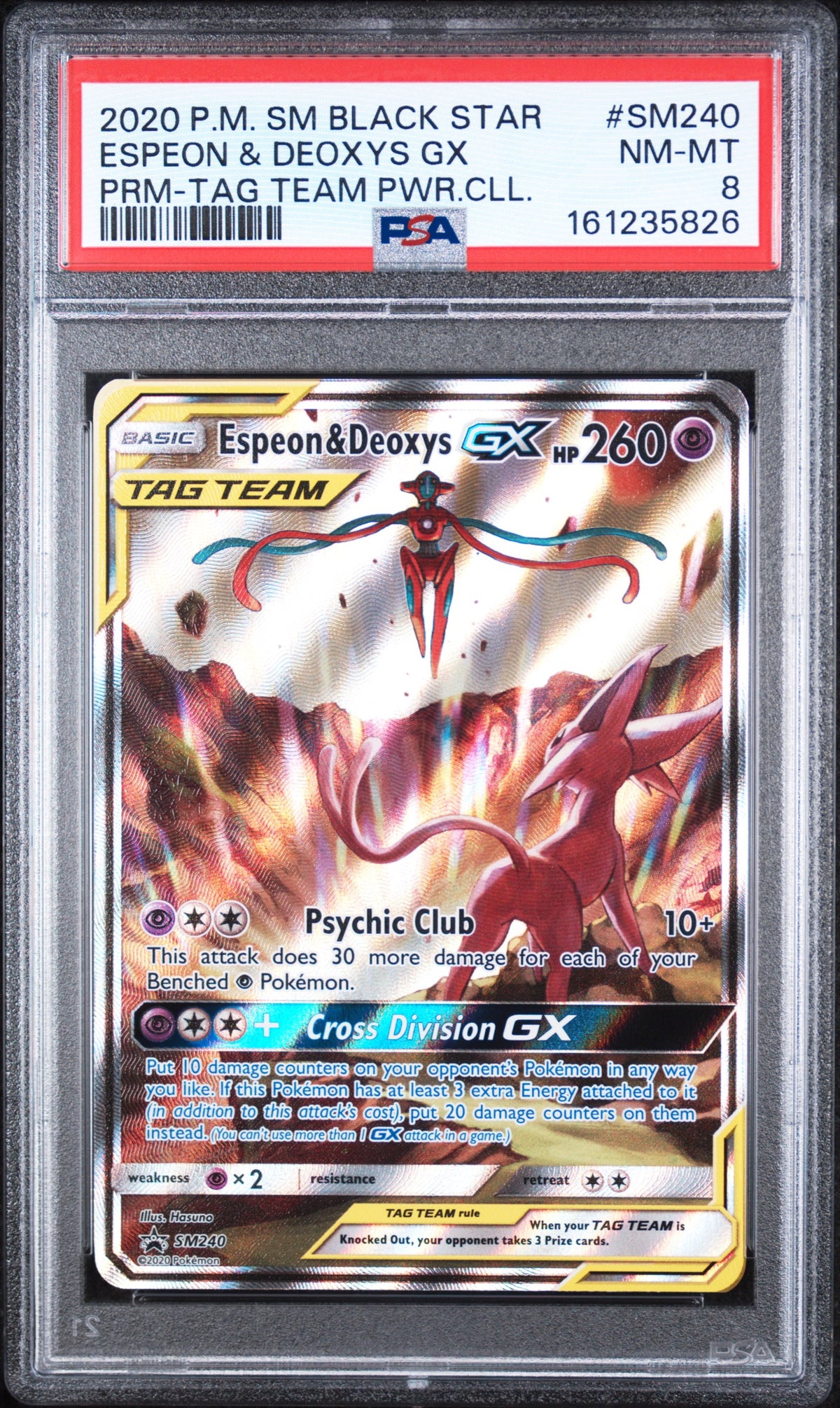 Espeon & Deoxys Gx Tag Team Pokemon SM Black Star Promo SM240 PSA 8