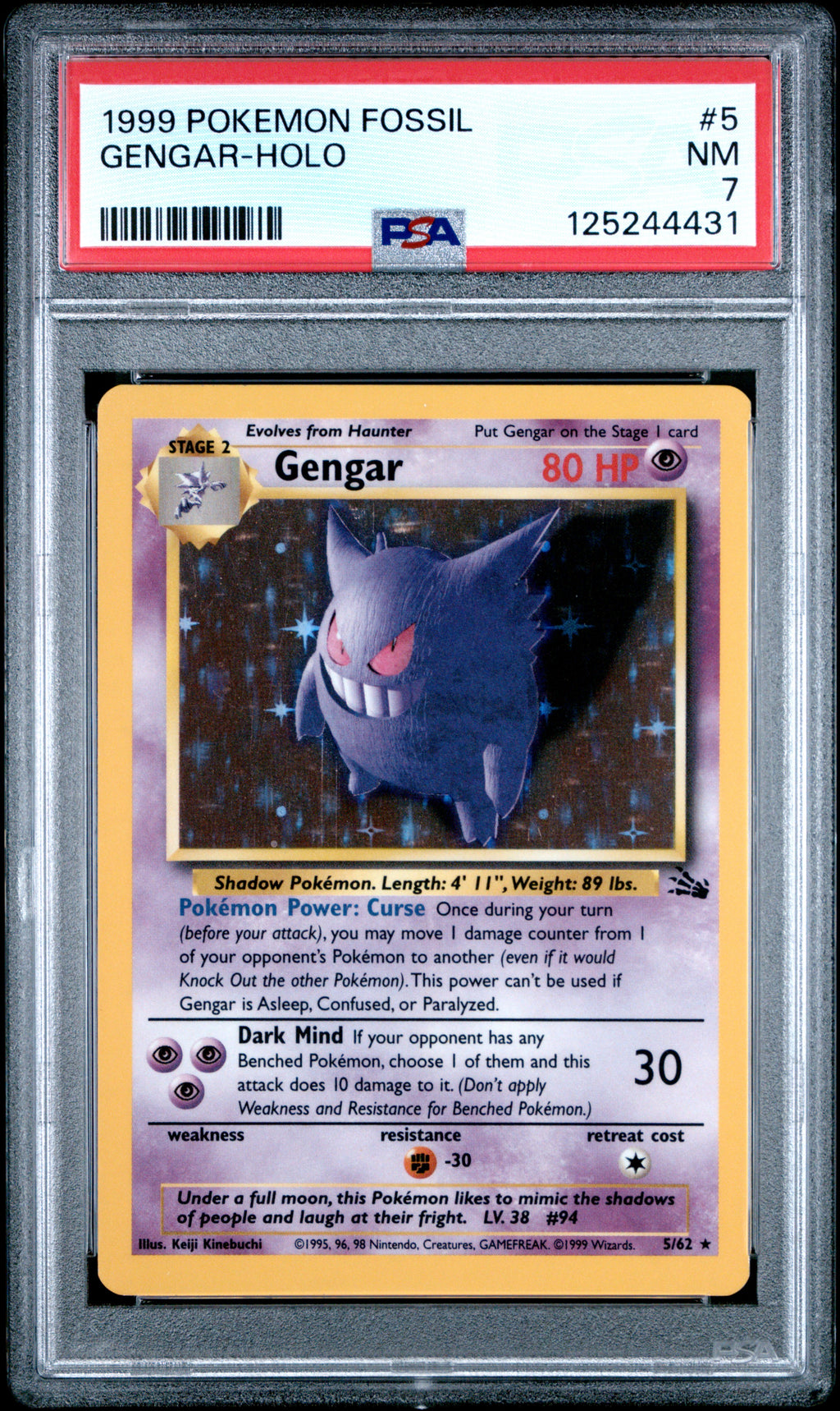 Gengar Holo Pokemon Fossil 5/62 WOTC PSA 7