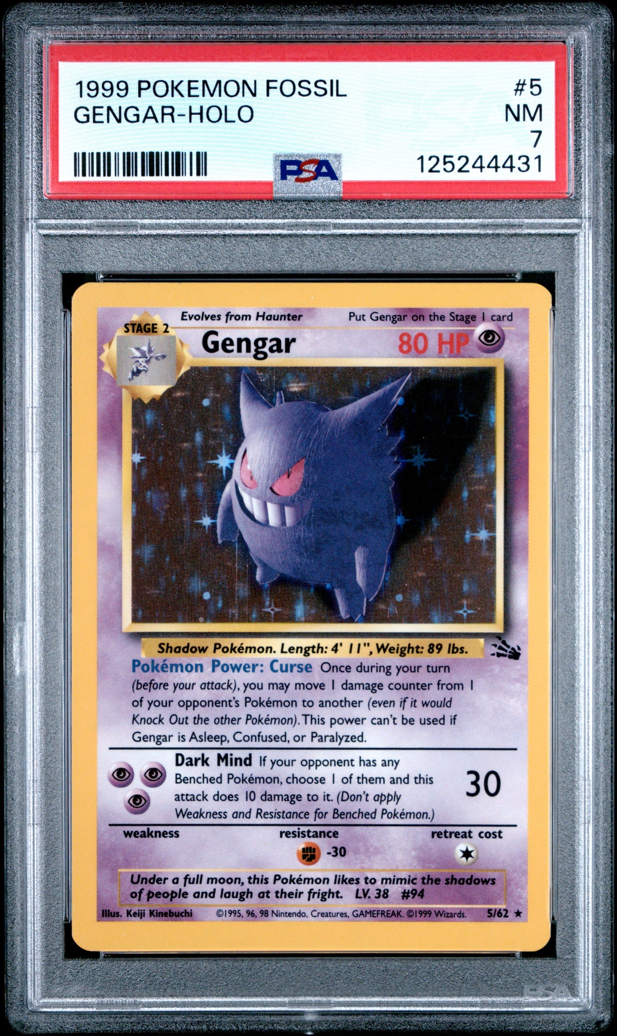 Gengar Holo Pokemon Fossil 5/62 WOTC PSA 7